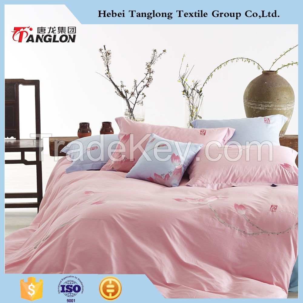 blossm designed Plain cotton embroidery 4pcs bedding set