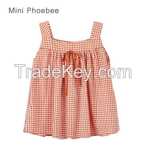 Sleeveless Orange Plaid Children Clothing by Cotton