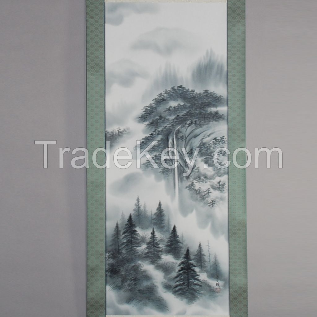 Kakejiku (Japanese hanging scroll) with landscape painting in sumi ink by Takao Katayama