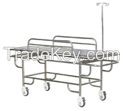 Stainless steel stretcher trolley with 4 small wheels