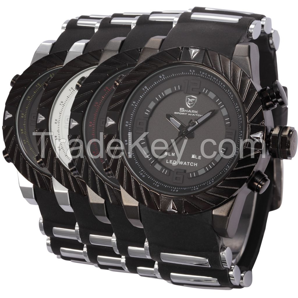 U.S.A SHARK LED Dual Core Date Day Alarm Steel Silicon Army Mens Sport Watch