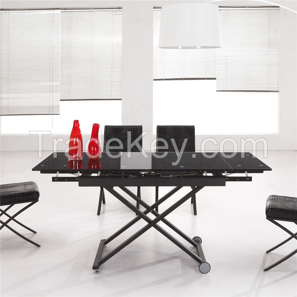 Modern Black Tempered Glass And Metal Dining Table L808H