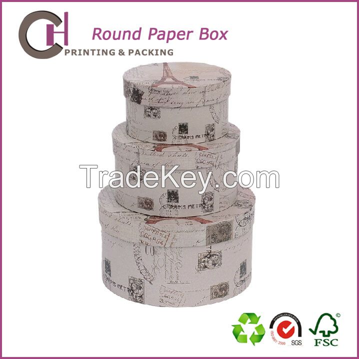 England style custom round shape cardboard paper gift packaging box