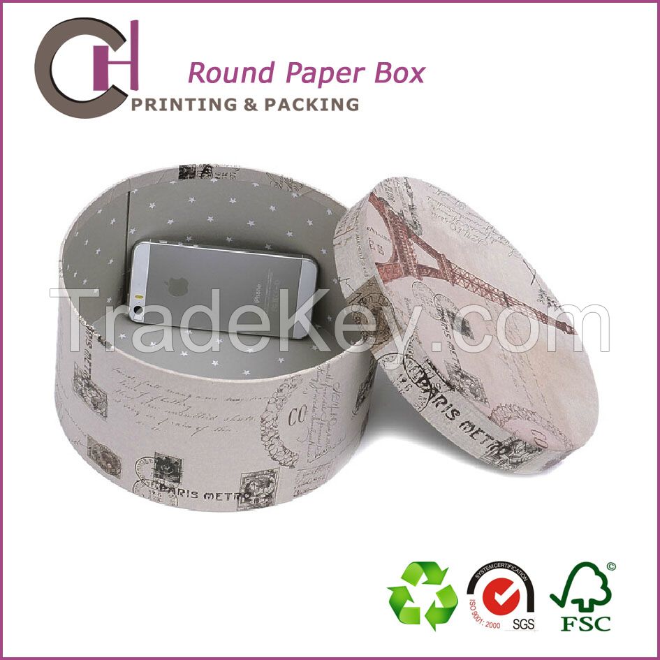 England style custom round shape cardboard paper gift packaging box