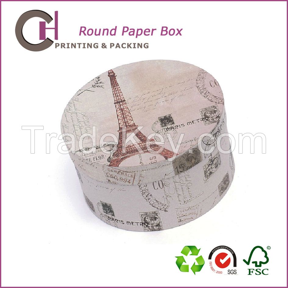 England style custom round shape cardboard paper gift packaging box