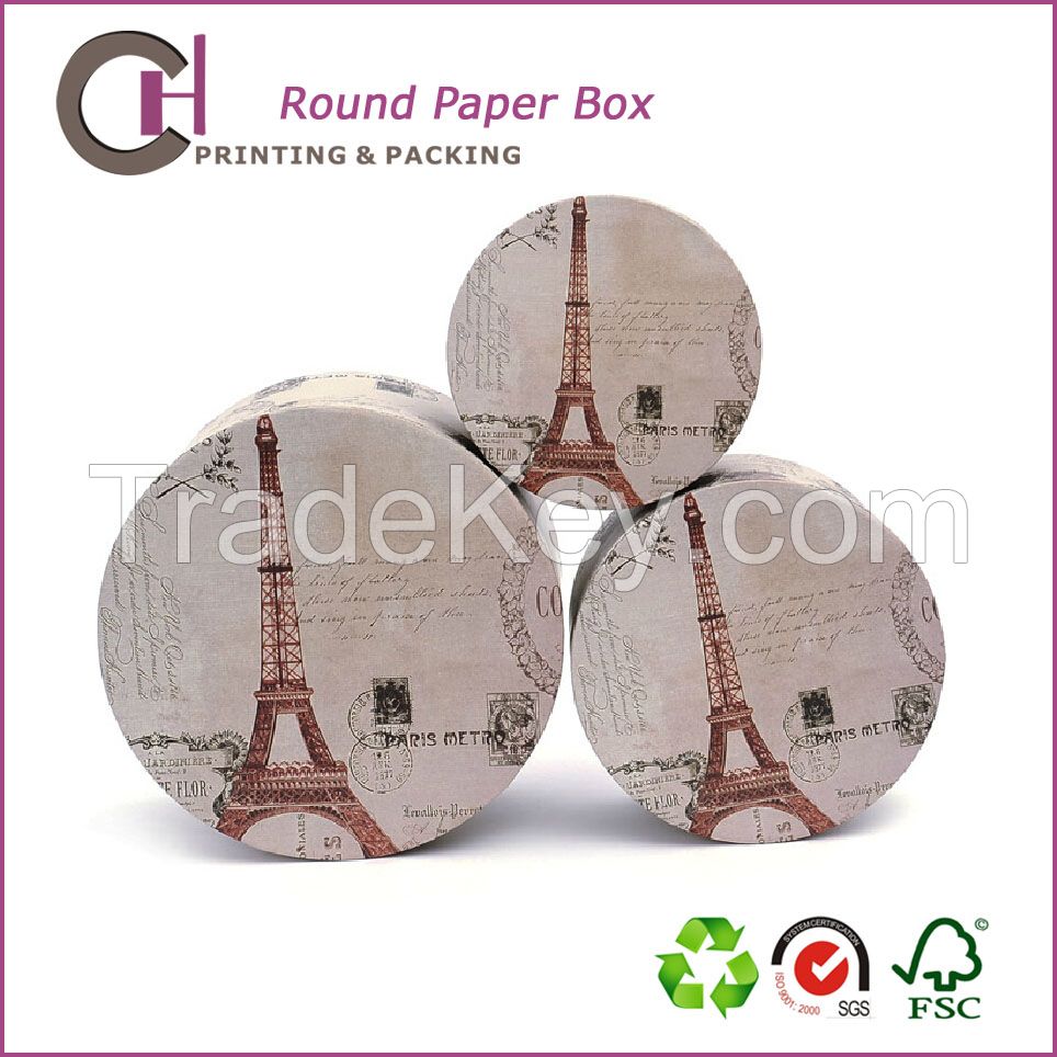 England style custom round shape cardboard paper gift packaging box