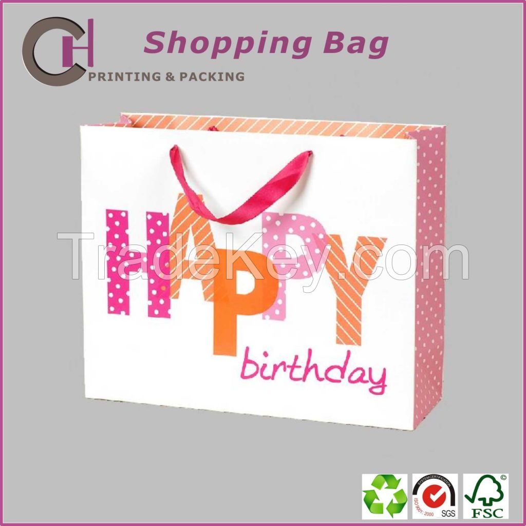 The high-end paper shopping gift packaging bag with happy birthday desgin