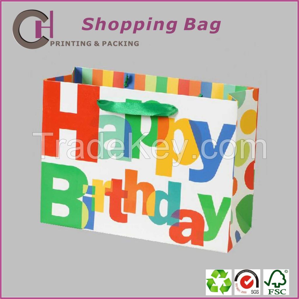 The high-end paper shopping gift packaging bag with happy birthday desgin