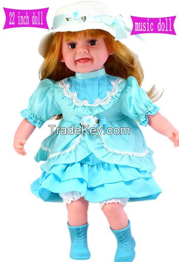 22 inch Hot sale cheap girl baby doll, singing doll, lovely doll american girl toy reborn