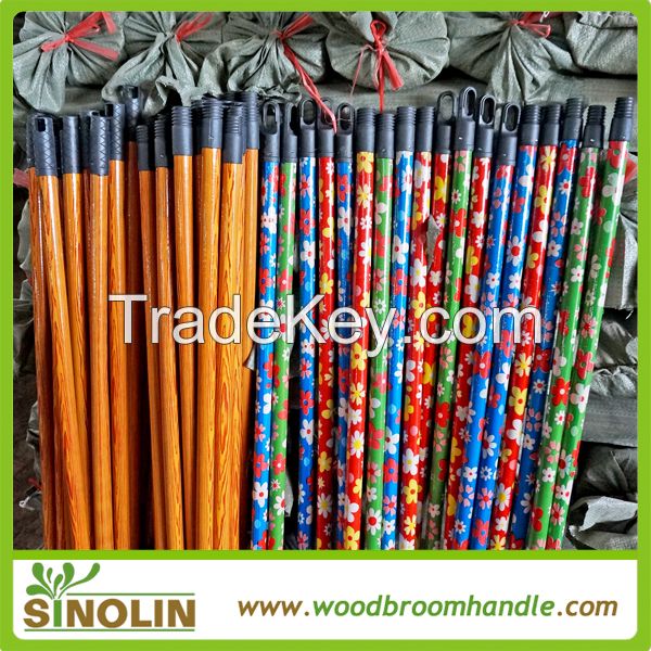 SINOLION flower PVC coated cover wooden broom stick