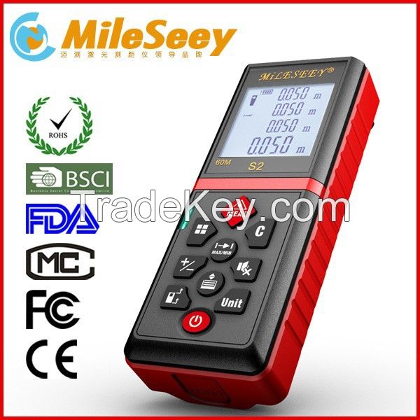 Mileseey China Factory Price S2 OEM Laser Distance Meter Laser Rangefinder 60m Red