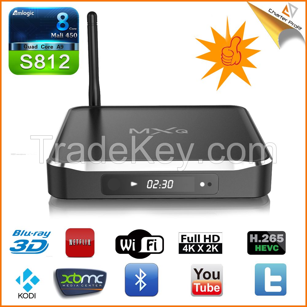 M10 OTT set top Box with AMLOGIC S812, 2G+8G, 3D 4k H.265 VEDIO, Android 4.4 internet Smart tvbox, 2015 HOT SALES