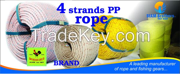 Professionally produce 4 strands pp / polypropylene braided rope diameter 4.0mm to 60mm