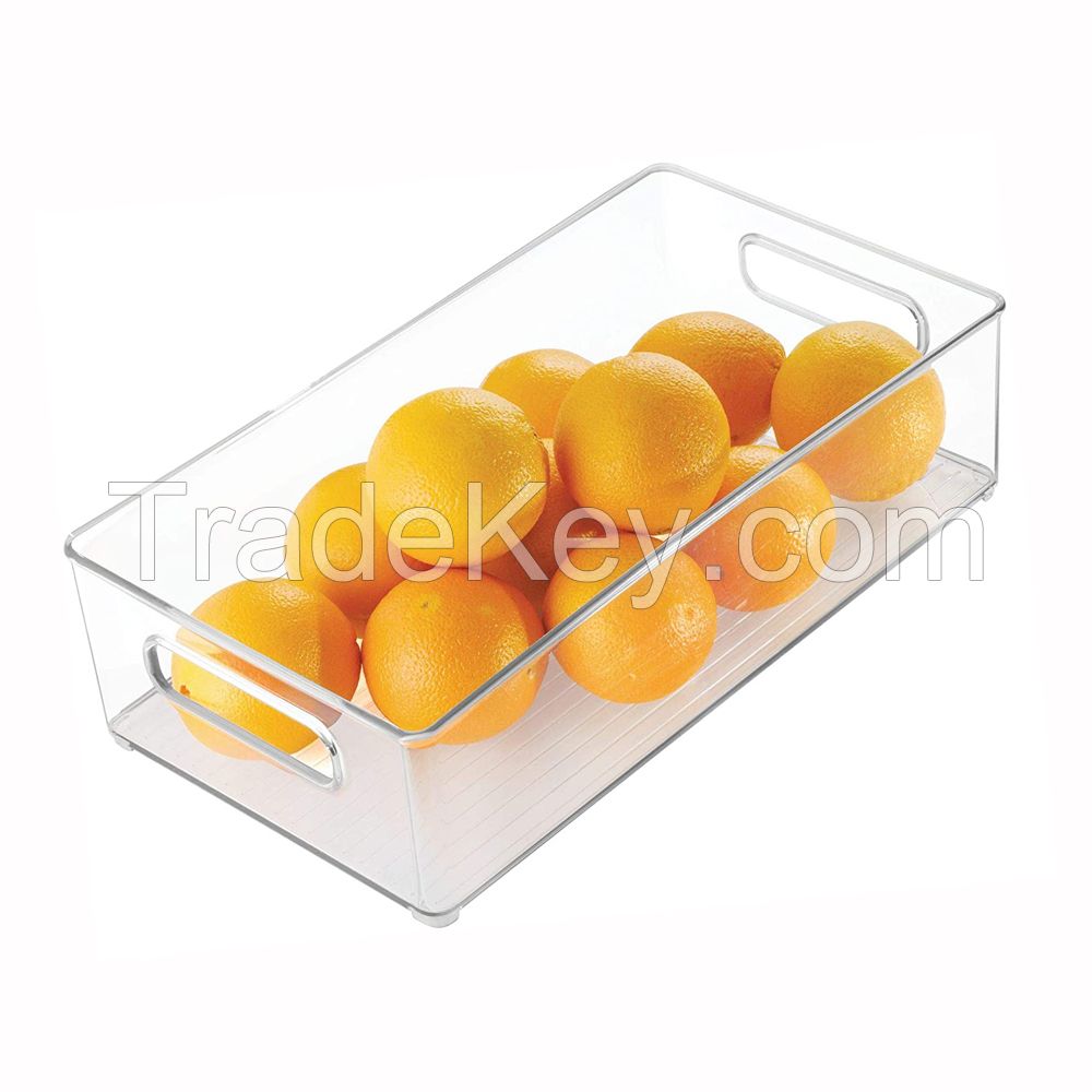Stackable Refrigerator Organizer Bin Clear Kitchen Organizer Container Bins with Handles for Pantry, Cabinets, Shelves, Drawer, Freezer