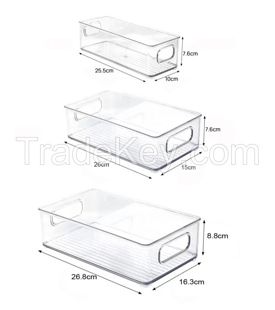 Stackable Refrigerator Organizer Bin Clear Kitchen Organizer Container Bins with Handles for Pantry, Cabinets, Shelves, Drawer, Freezer