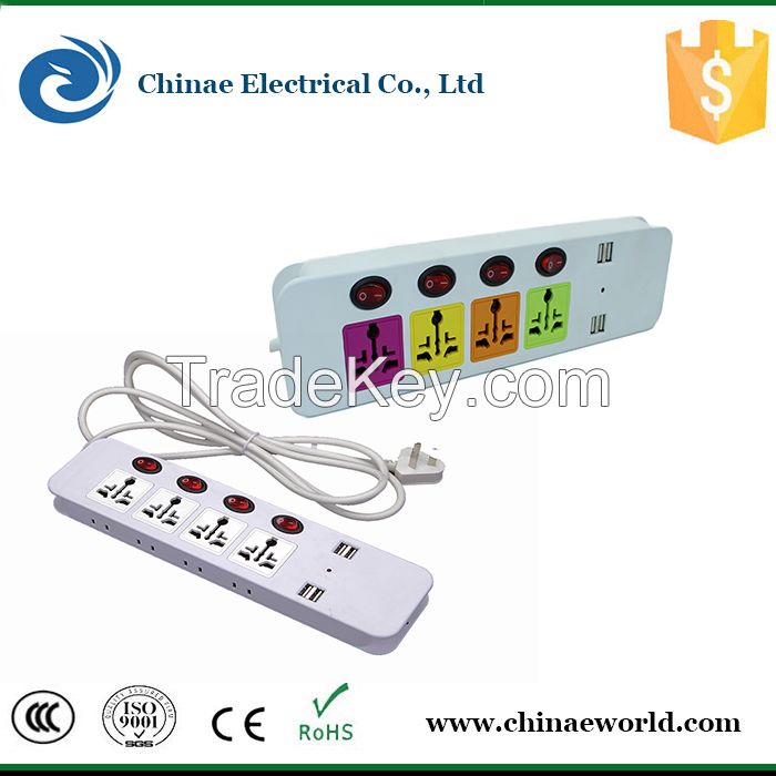 4 way extension socket,plug socket,independent switch electrical socket with usb ports