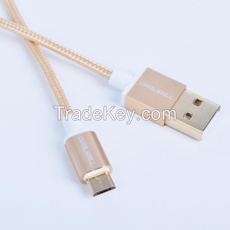 Fabric braided USB cable with Aluminum Alloy Shell for mobile phone