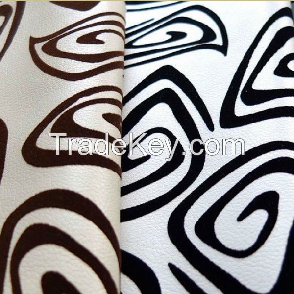 Flock PU leather material for sofa and home decoration usage