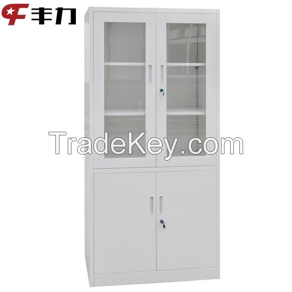 Top Glass Bottom Metal Door Steel Filing Storage Cabinet Cupboard