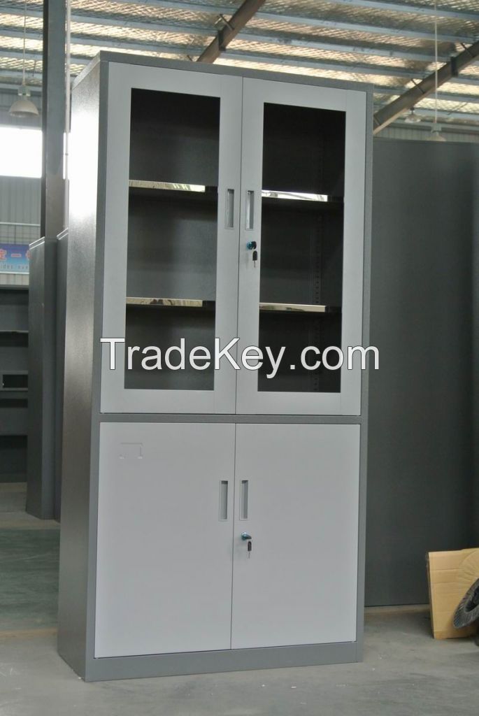 Top Glass Bottom Metal Door Steel Filing Storage Cabinet Cupboard