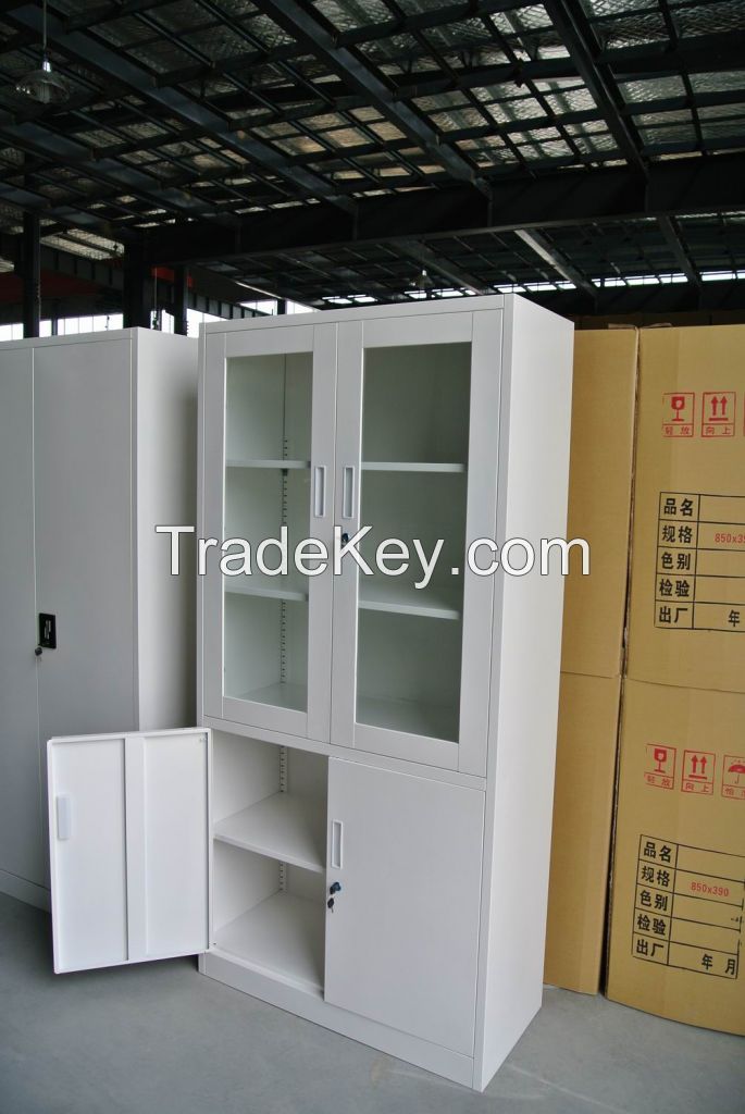 Top Glass Bottom Metal Door Steel Filing Storage Cabinet Cupboard
