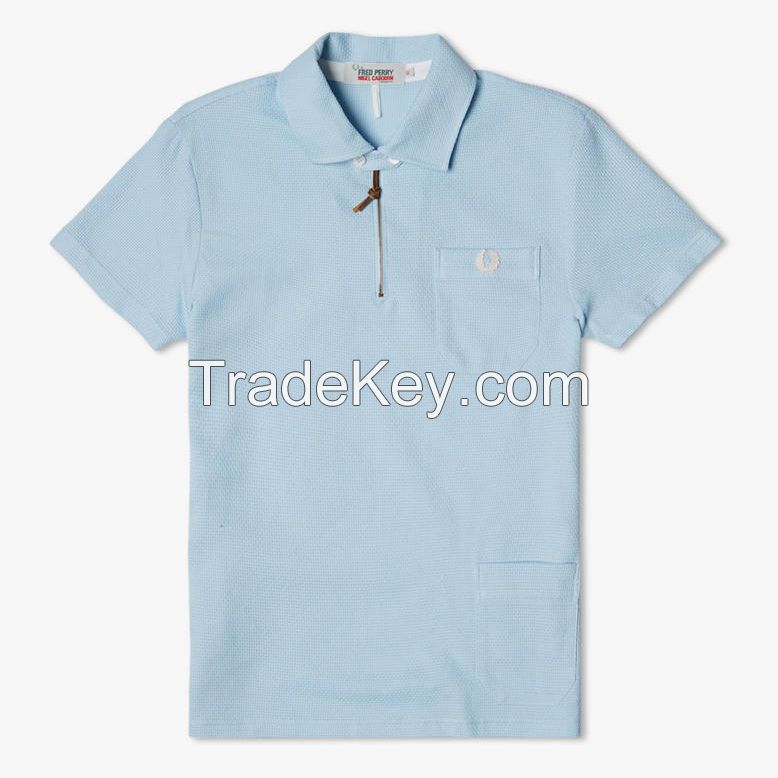 Custom Fashion Cotton Men's blank zip short Sleeve Polo Shirt