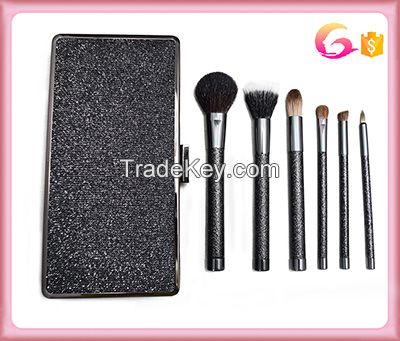 6pc NEW Black Makeup Cosmetic Fiber  Brush Stipple Tool with metal cosmetic bag clutch
