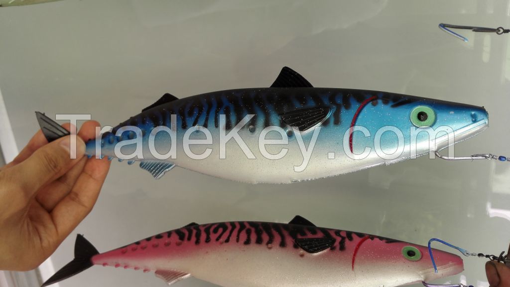 100pcs/lot best selling 30cm soft pvc plastic mackerel swordfish tuna shape sardine Fishing Lures hollow body fishbait