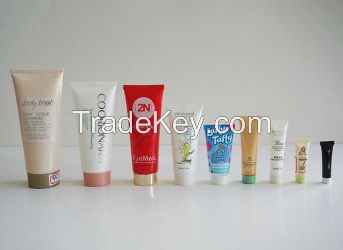 Plastic tube with injection screw on cap  for cosmetic container