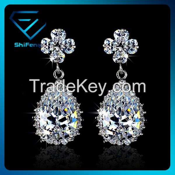 White Gold Plated New Arrvial Teardrop Shaped Wedding Earrings for Women Drop Style