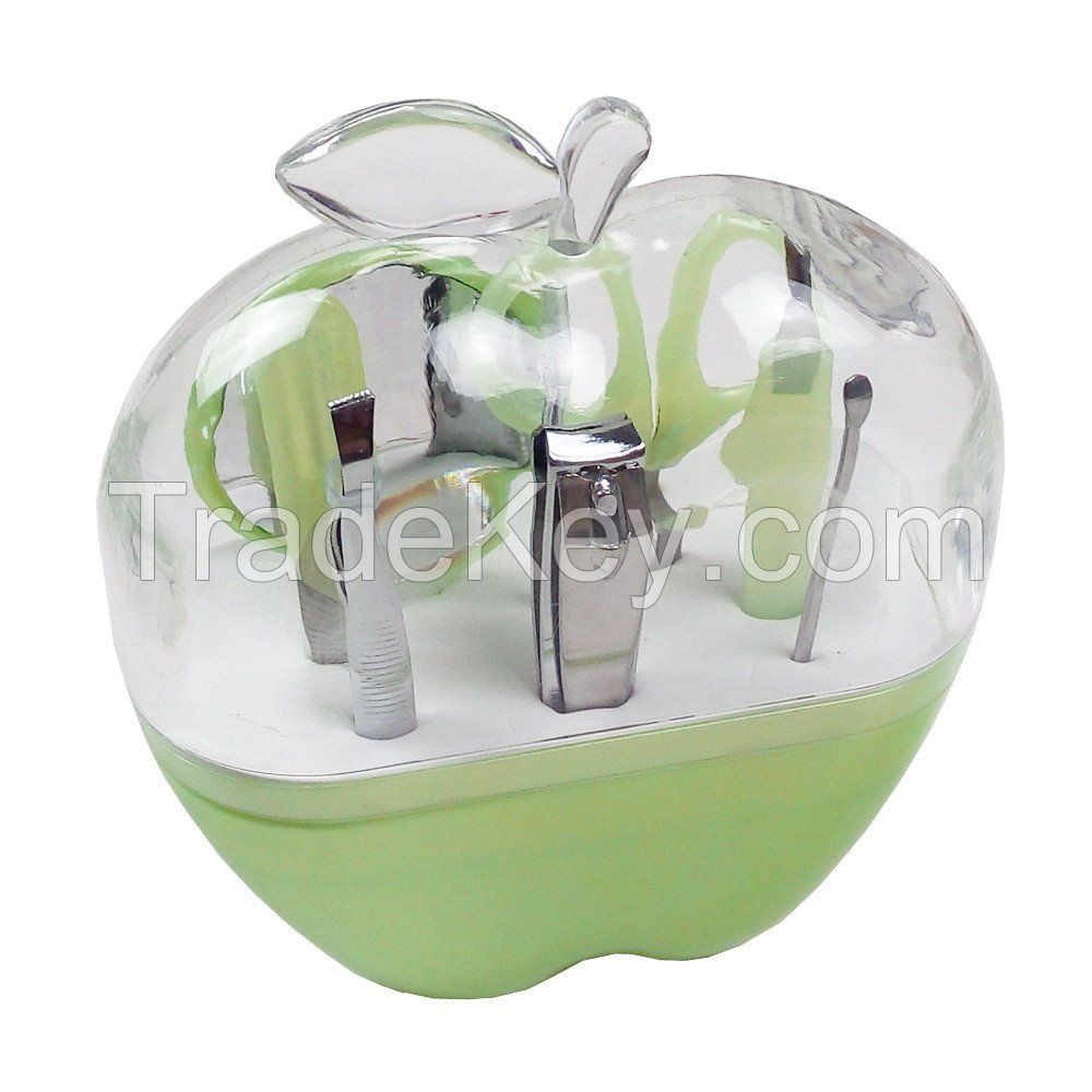 China top OEM manufacturer wholesale plastic apple shape manicure sets, nail care pedicure set