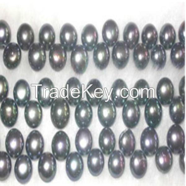 14 inches 8-9mm Black Flat Shaped Loose Pearls Strand