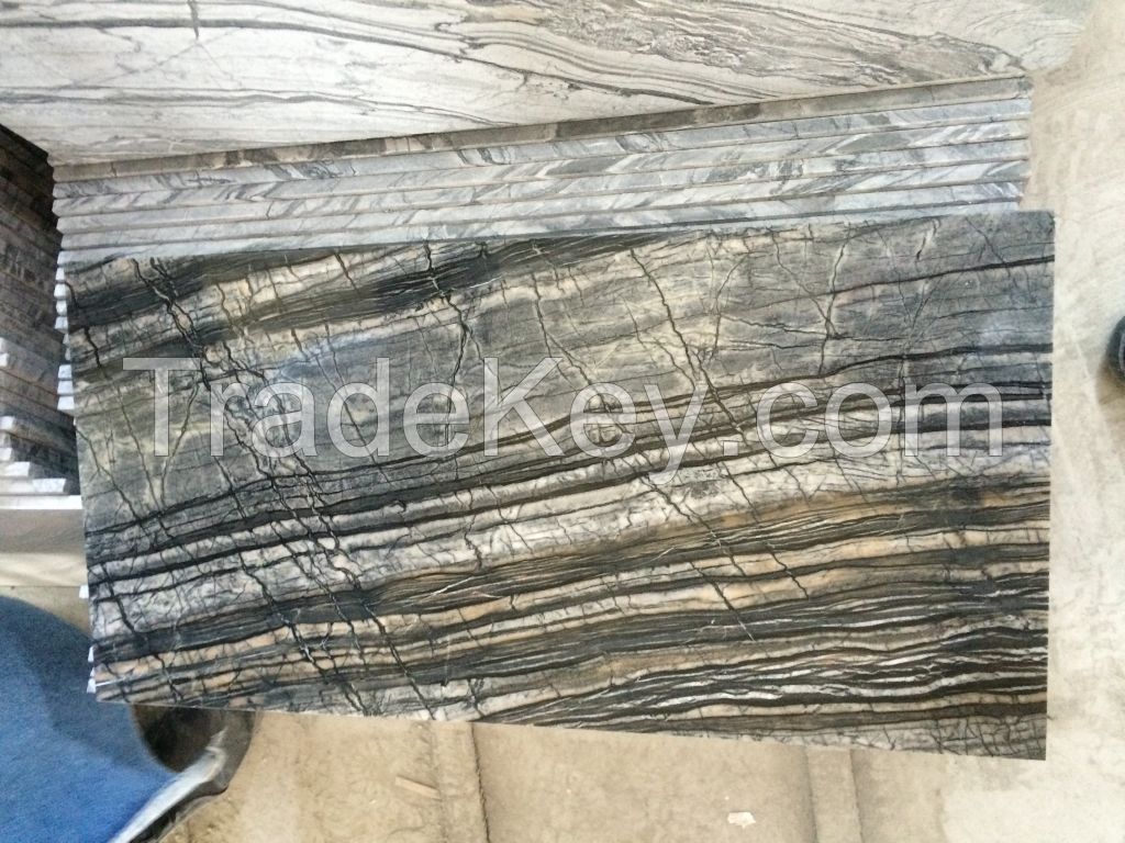 zebra black wood marble honed polish slab, tile
