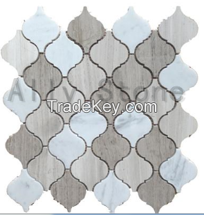 lantern shape wooden white, carrara white, wooden grey mosaic, polish, h
