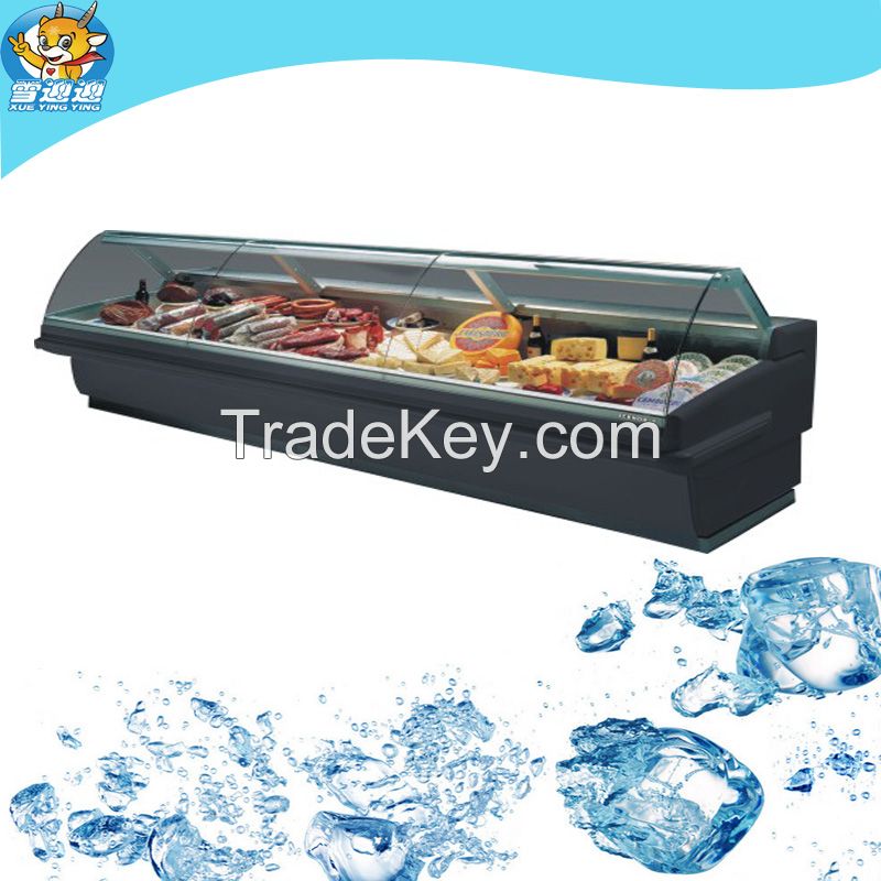 deli refrigerated supermarket display cabinet with glass doors