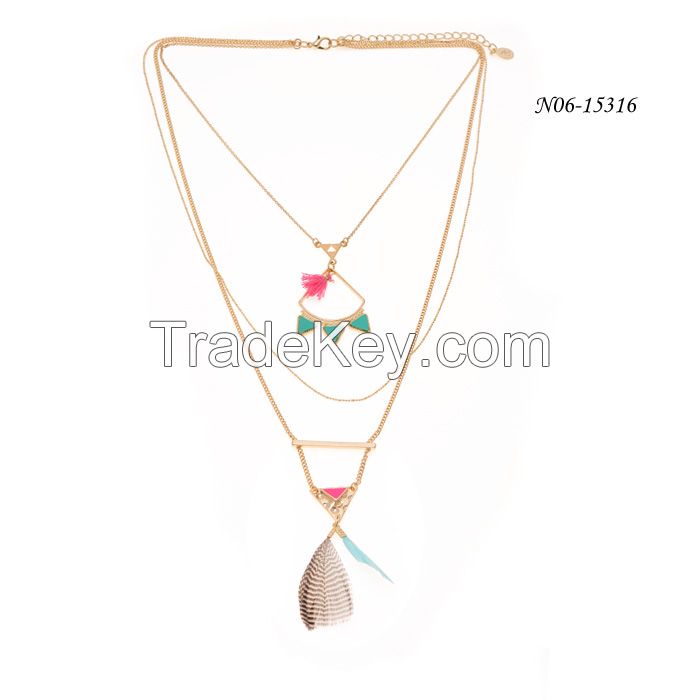 Multi Layer Delicate Thin Gold Chain Necklace With Feather