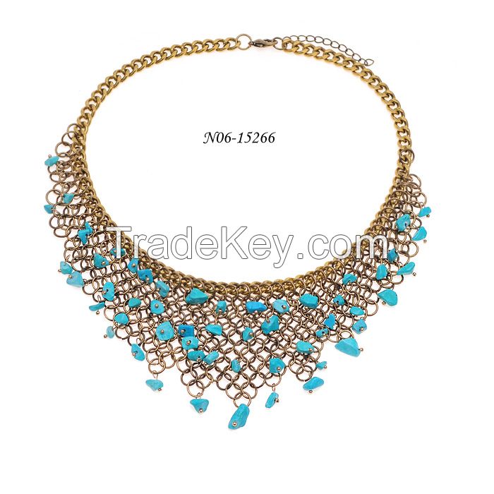 2015 Fashion Turquoise Stone Covering Statement Necklace