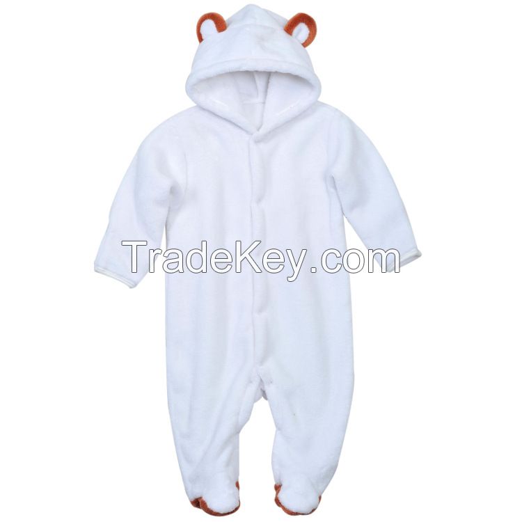 2015 New Arrival Baby Winter clothes Of Coral Fleece Hooded Baby Jumpsuits