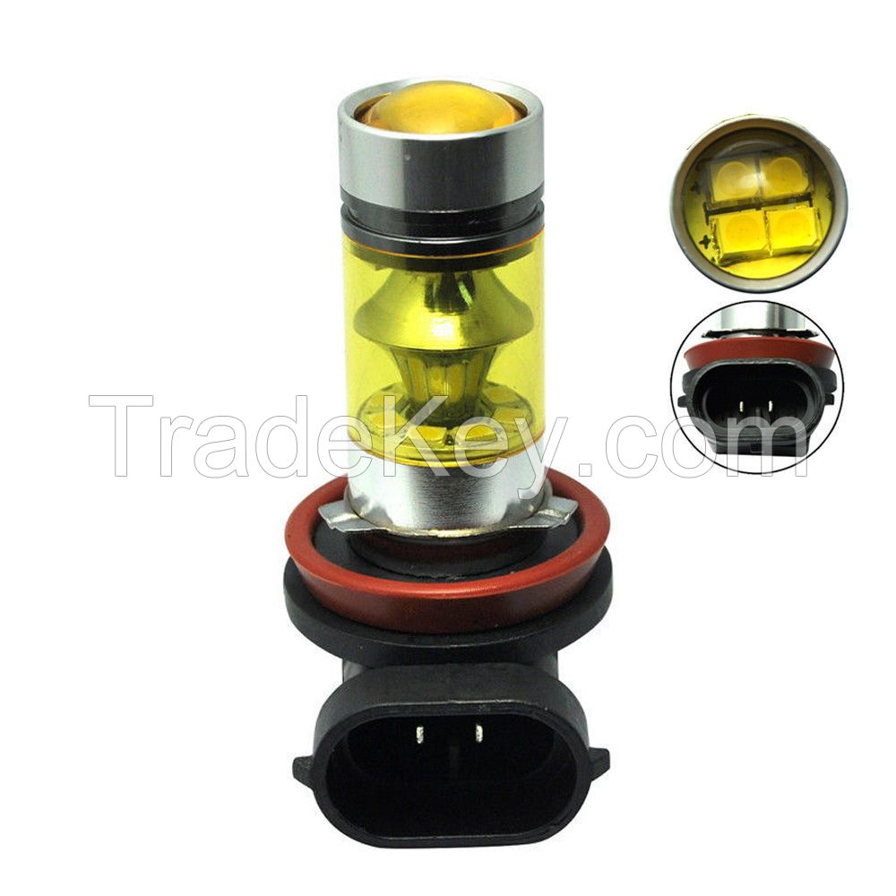 2PCS H11 H8 LED Fog Lights 100W 2323 Yellow Projector Driving DRL Bulb