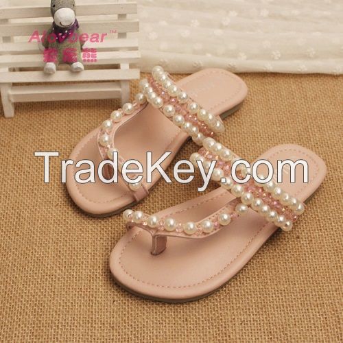 Fashion Flat Shoes Girls Platform Sandals Pearls Home Children Slippers