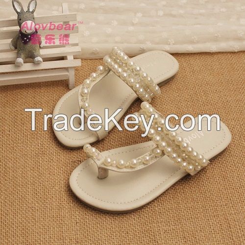 Fashion flat shoes girls platform sandals pearls home children slippers