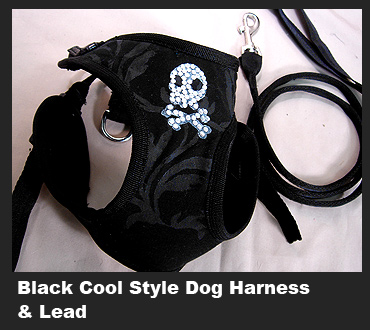 Dog Harness Black Cool Rhinestone Skull Dog Harness and Leash