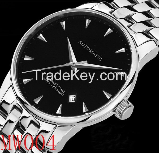 Fashionable professional set date automatic watch ,simple mechanical watch ,mechanical stainless steel watch case