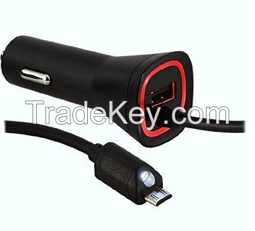 Veriazon 2.1A Dual Output car Charger  with 9 Ft. Touch activated LED Light Micro USB Cable For All Smartphones (Except iPhones)