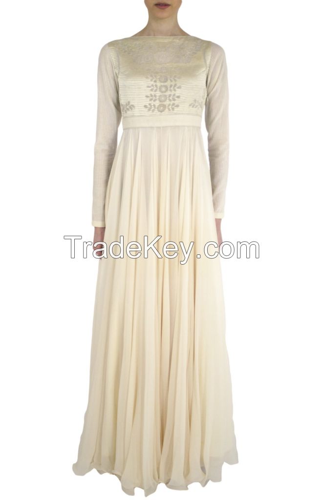 DRESS WITH CORRUGATED SILK FLOSS EMBROIDERY