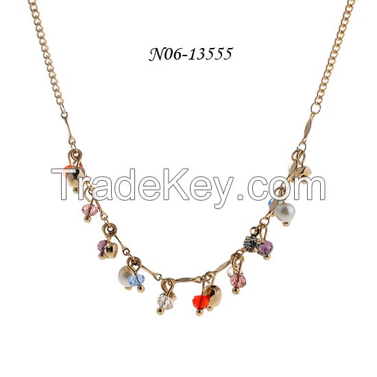 Fashion necklace with colorful bead/pearl made of glass/iron/alloy, OEM orders are welcome