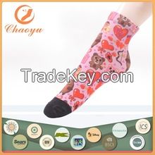 Pink Lovely Bear and Cute Heart Sublimation Print Socks