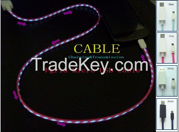 EL Visible current chasing flowing Lighting Micro USB 2.0 Data Sync Charger Charging Cable for Samsung Sony Lenovo HTC Xiaomi Huawei LG