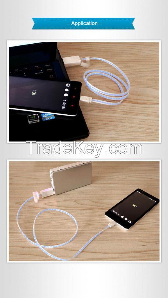EL Visible current chasing flowing Lighting Micro USB 2.0 Data Sync Charger Charging Cable for Samsung Sony Lenovo HTC Xiaomi Huawei LG