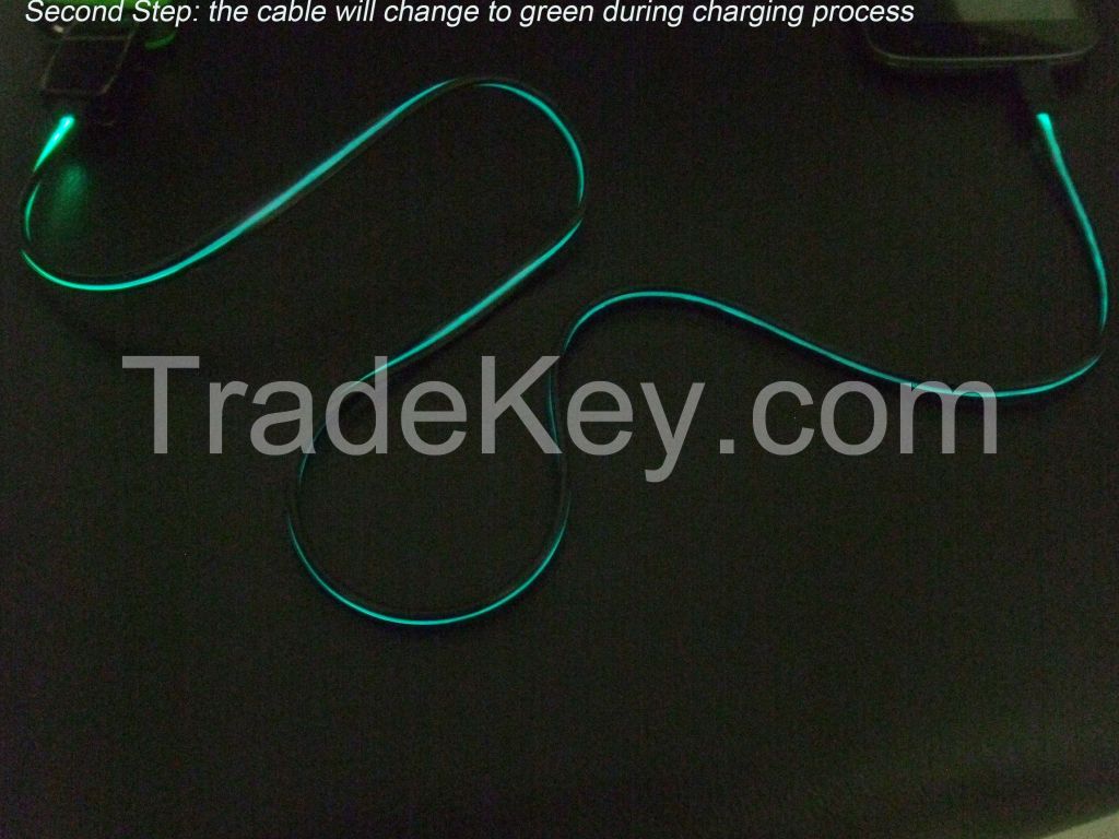 2015 Newest Design Fashion Visible Lighting 3colors Changing Data Sync Charger Charging Cable wire line Cabo De Carga for Samsung Sony Lenovo HTC Xiaomi Huawei LG